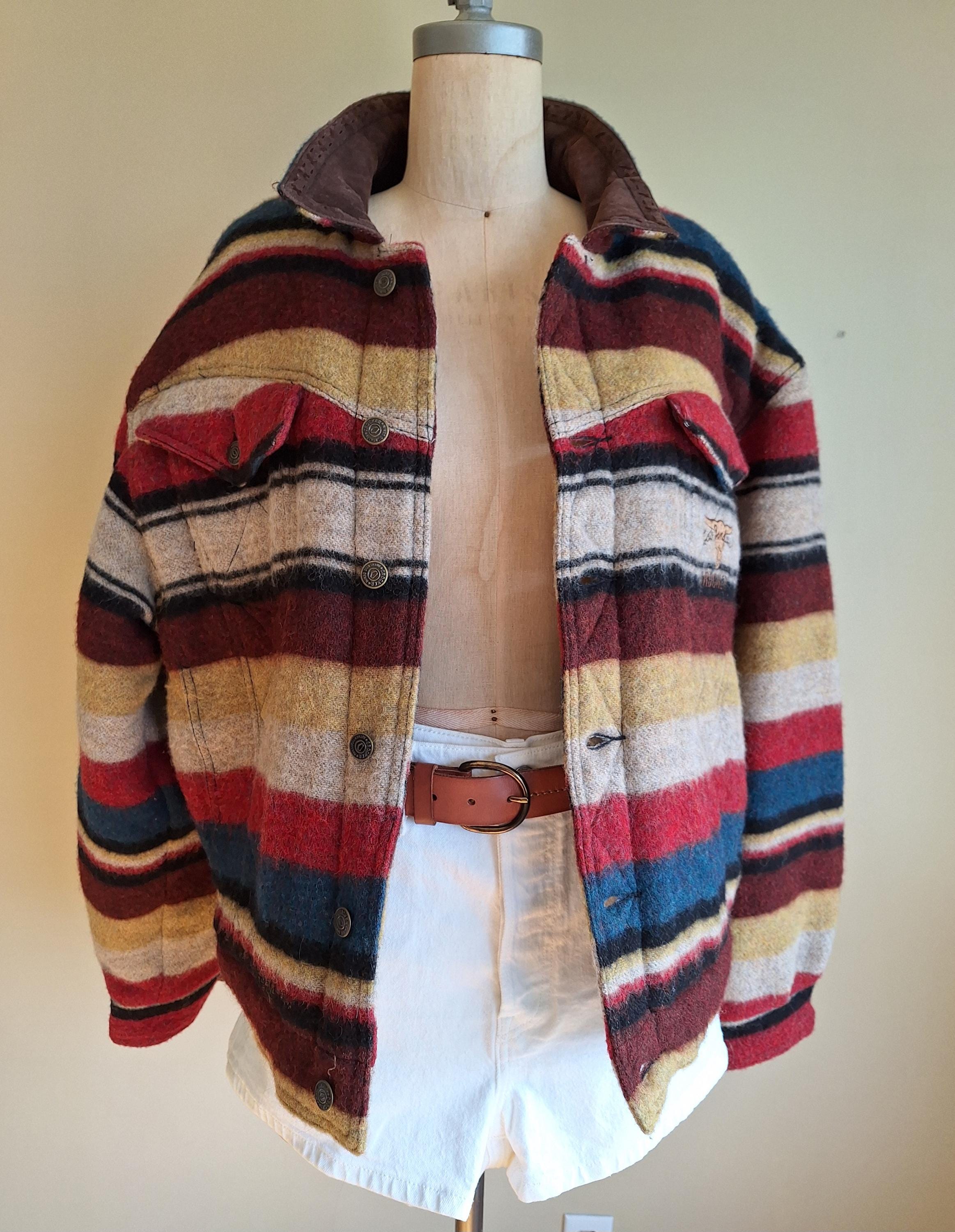 Vintage 90s Wool Blend Southwestern Bomber Jacket, Quilted L (NOS