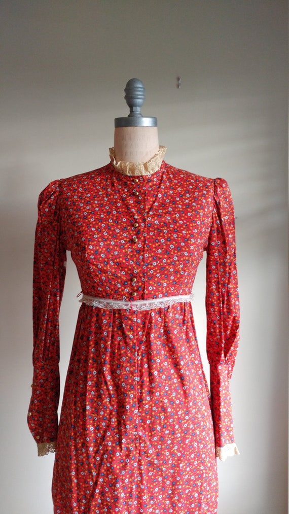 60s Calico Floral xs s Gunne Sax Style Victorian … - image 3