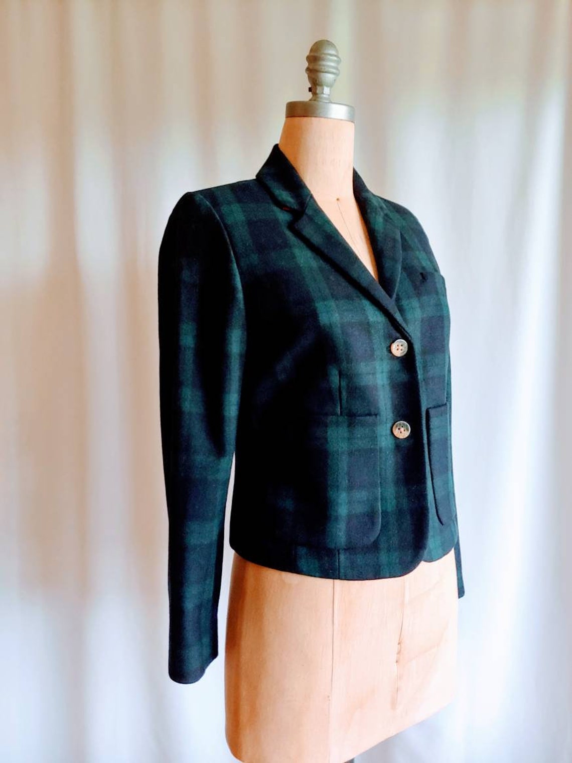 Black Watch tartan Edwardian style cropped wool blazer jacket | Etsy