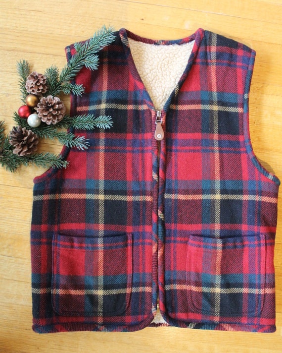 60s Plaid Wool Boxy Zip Up Fleece Lined Lumberjac… - image 4