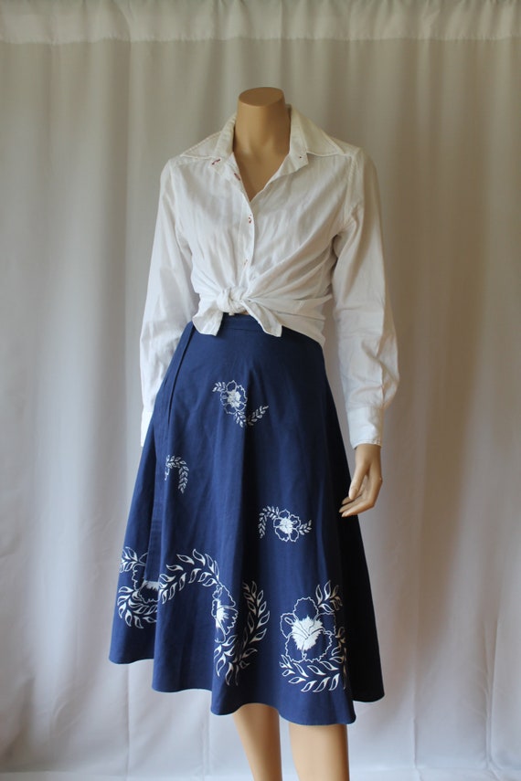 60s Barry Sherrard London Floral Linen Skirt 24-25 inch waist Tropical Hawaiian Clothing 50s Pencil Skirt Pin Up Rockabilly