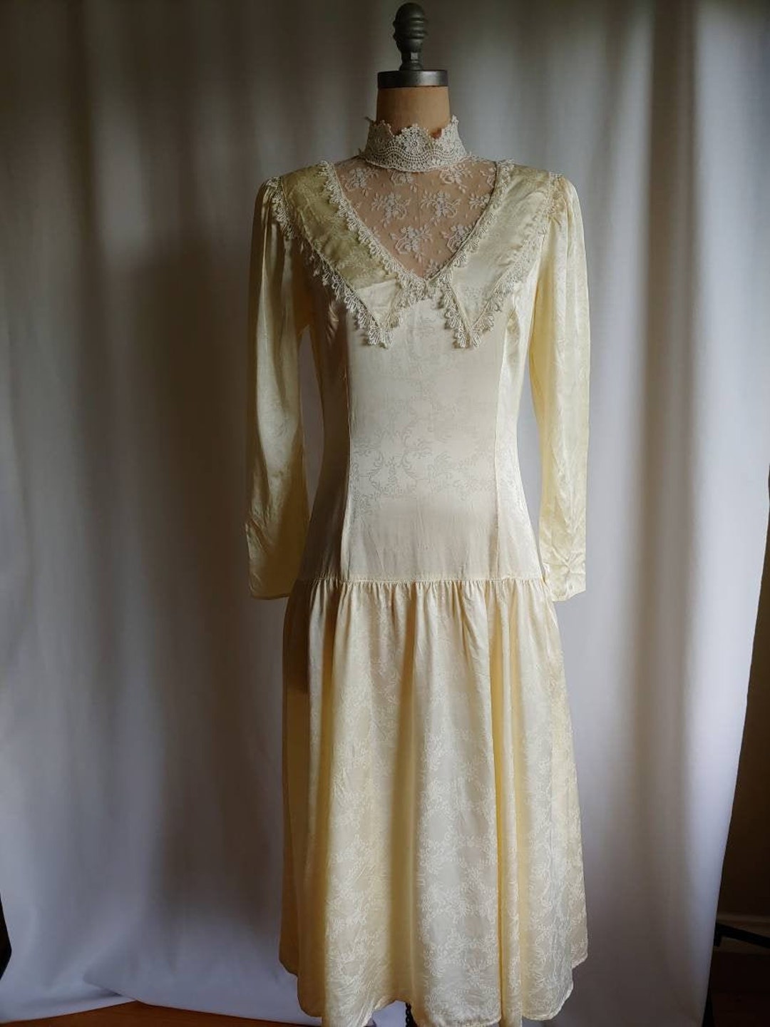 Gunne Sax Victorian Wedding Dress Lace High Collar Drop Waist - Etsy
