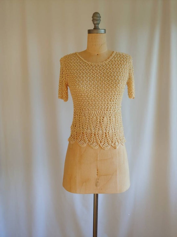 20s 30s art deco silk crocheted antique cream blou