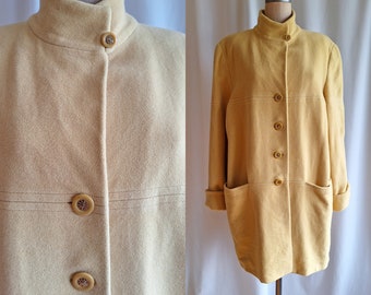 80s Louis Feraud cashmere coat pale yellow large