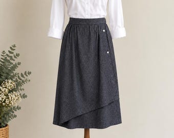 Vintage Etienne Aigner faux wrap gray wool midi skirt