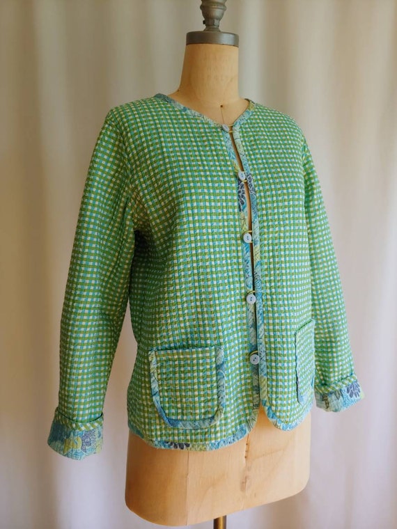 70s quilted jacket pure cotton cottagecore Asian … - image 9