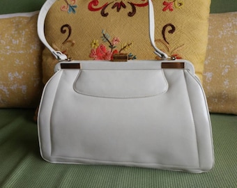 60s Purse, 60s Handbag, Cream Purse, Cream Leather 60s Mod Purse, Coret Top Handle Bag, Leather Kelly Bag