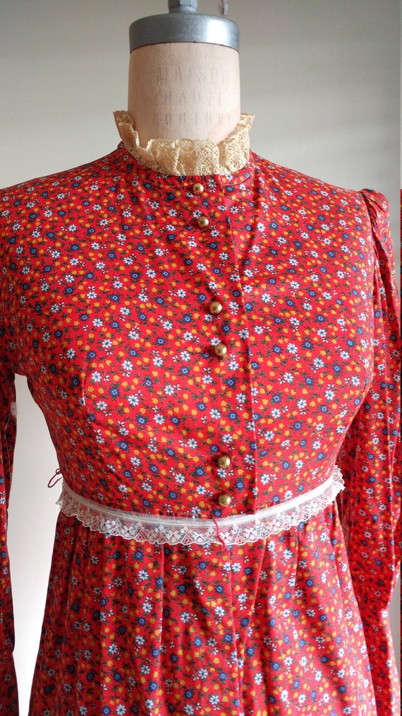 60s Calico Floral xs s Gunne Sax Style Victorian … - image 5