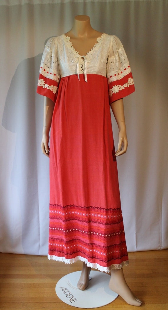 Woven Flax Dress, Prairie Dress, Gunne Sax, Woven