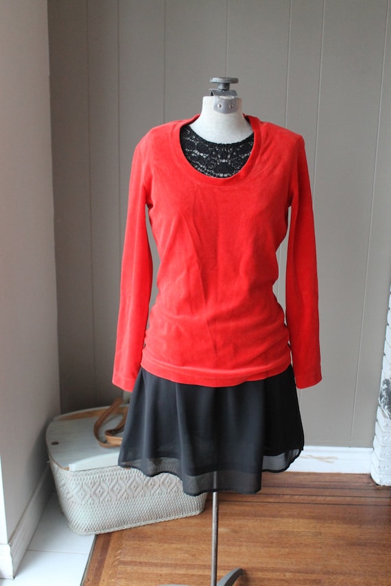 70s Italian Cotton Velour Sweater - Fitted Vintage