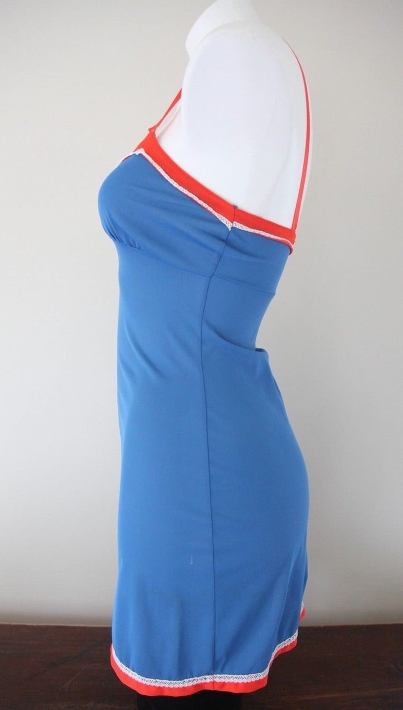 RARE 70s Mini Slip Knicks Basketball Team Colors Blue and Red Nightgown Mod Slip Small or XSmall