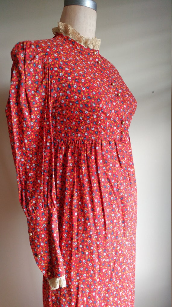 60s Calico Floral xs s Gunne Sax Style Victorian … - image 7