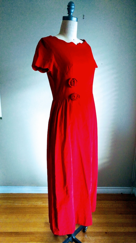 40s Red Velvet Dress, Velvet Party Dress, 50s Red