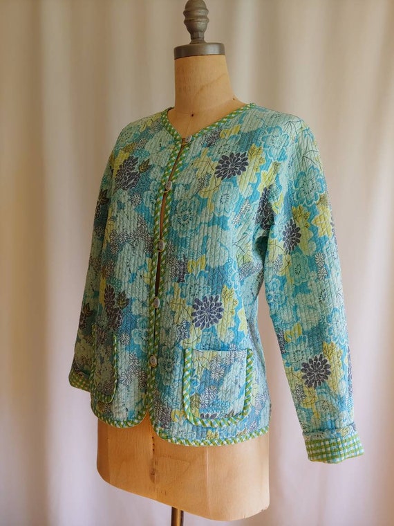 70s quilted jacket pure cotton cottagecore Asian … - image 4