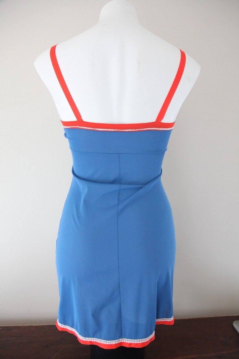RARE 70s Mini Slip Knicks Basketball Team Colors Blue and Red Nightgown Mod Slip Small or XSmall