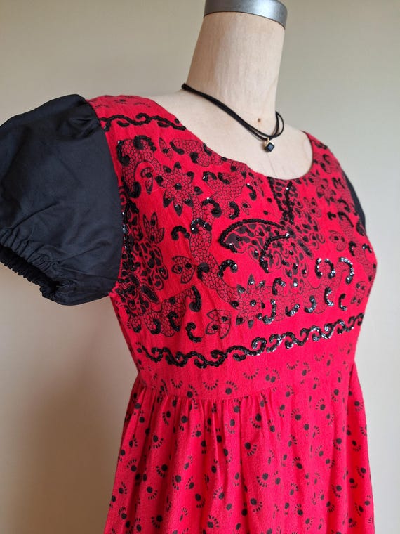 Vintage RARE 1960s Tachi Castillo Maxi Dress Red Cotton Flannel