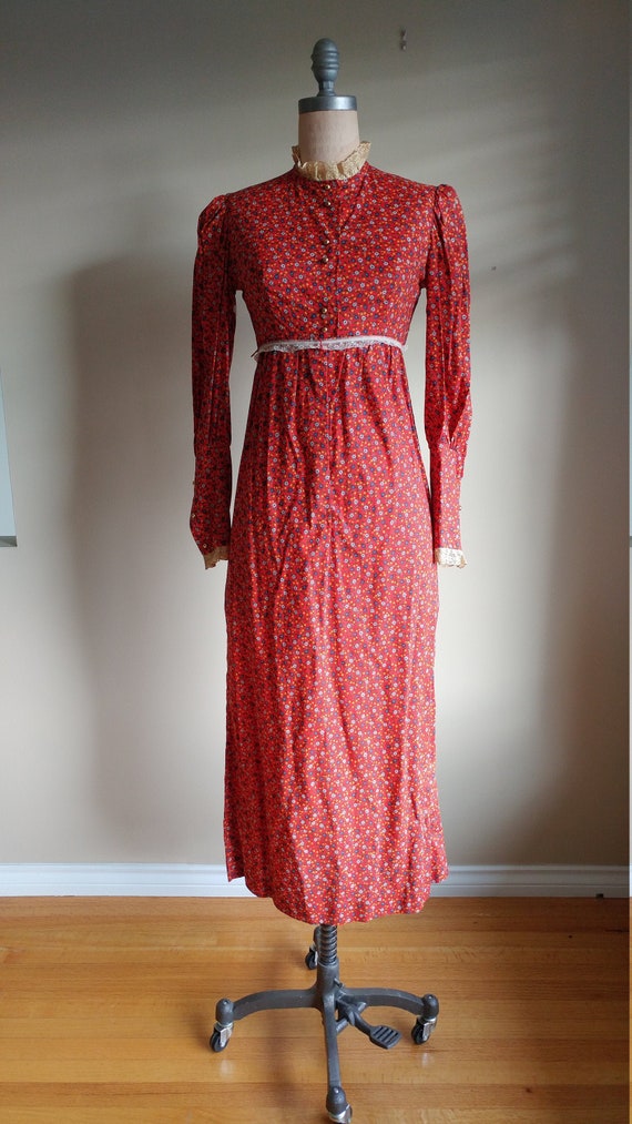 60s Calico Floral xs s Gunne Sax Style Victorian … - image 1