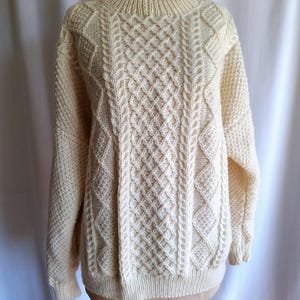 Avoca handknit Irish wool sweater cream vintage XL unisex new old stock with tags