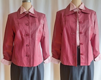 90s Italian cranberry pink leather jacket lined medium
