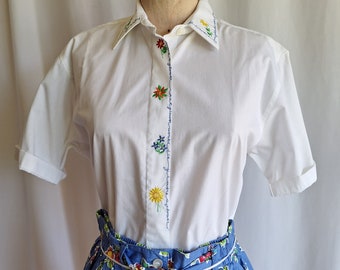 Tabi Embroidered White Cotton Love You Forever Shirt Preppy