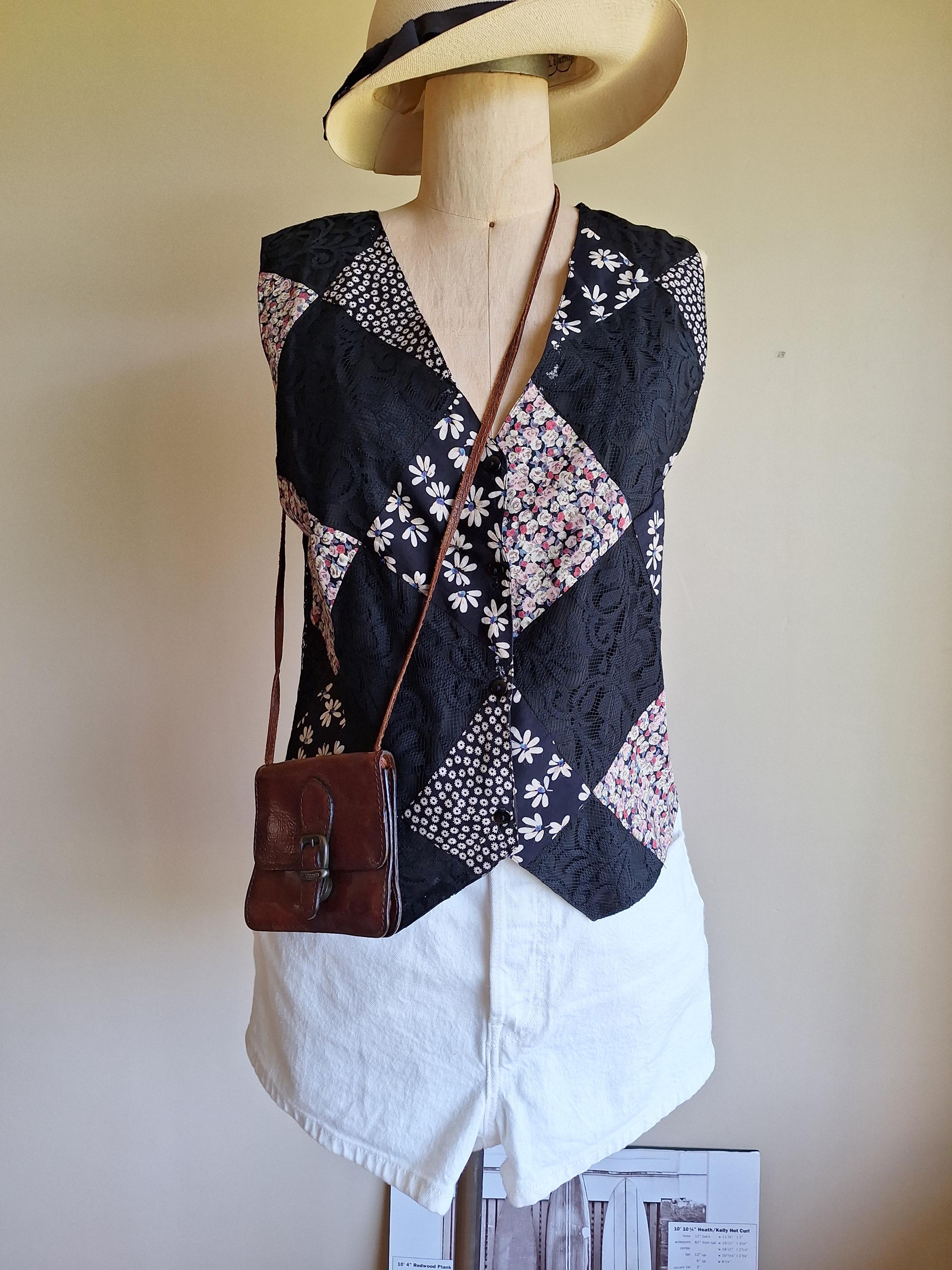 Patchwork Lace Floral Vest Black Medium 36 - Etsy