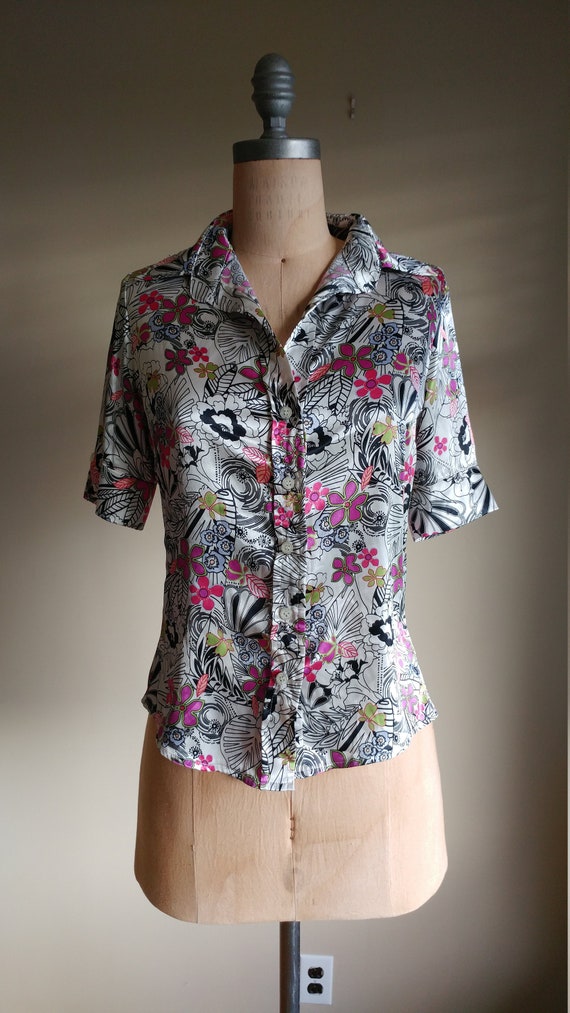70s French Blouse, Op Art Blouse, Mod Shirt, Mod B