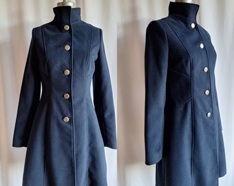 Angela mele Milano Italian navy blue wool coat 60s mod style size 2 to 4 US