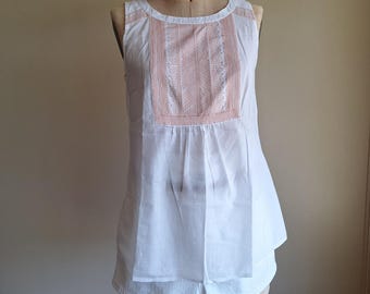 Moroccan style embroidered cotton voile blouse small
