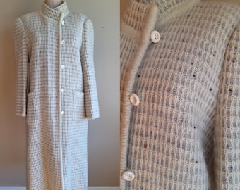 Vintage 1980s Women's Cream Long Sweater Coat Mohair Wool Blend Charlotte medium large