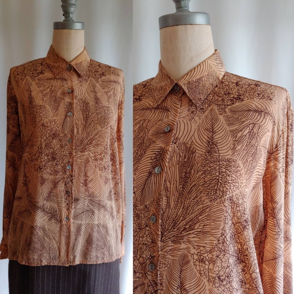 Mod 60s Italian silk shirt branches and leaves