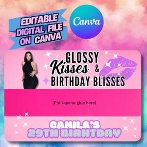 Plantilla imprimible de regalo de fiesta de brillo labial personalizable / Descarga digital DIY para celebraciones