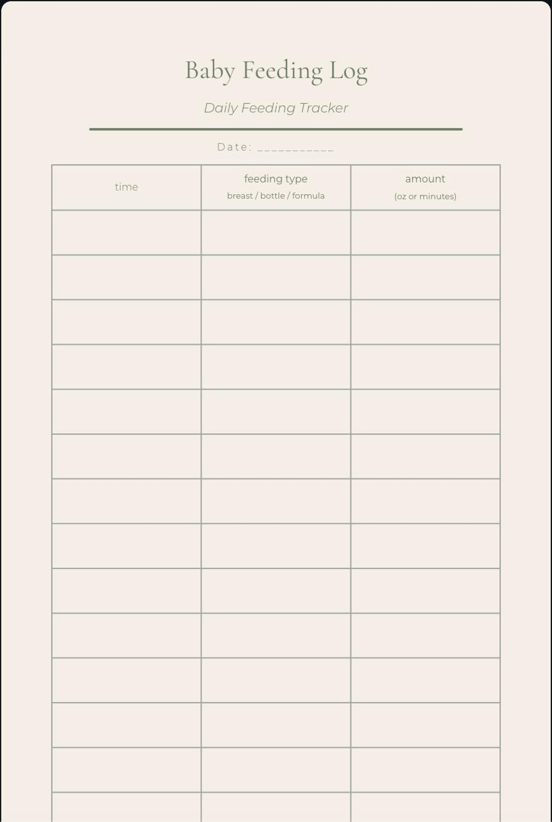 Baby Feeding Log Printable | Newborn Feeding Tracker | Bottle Breast ...