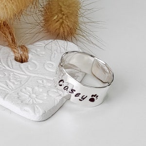 Wide Sterling Silver Story Band Ring - Hammer Textured Recycled Silver - Personalised Name / Initials / Date - Custom Message - Handmade