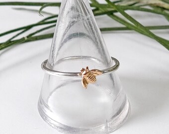 Gold Biene Sterling Silber Stapelring: Honigbiene Schmuck - Size O