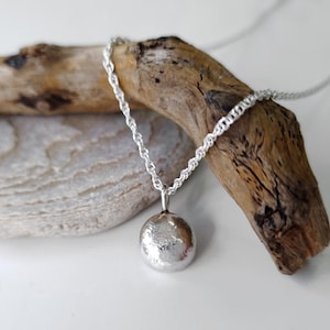 Molten Pendant Necklace, Recycled Sterling Silver Pendant, Silver Pebble Necklace, Silver Nugget Pendant, Sustainable Necklace