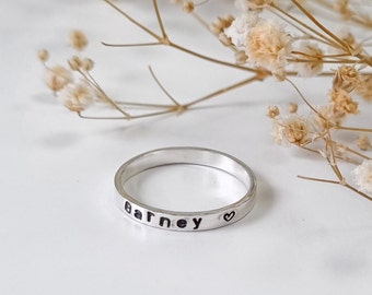 Sterling Silver Skinny Stacking Ring, Personalised Ring, Silver Name Ring, Message Ring, Dainty Stackable Ring, Custom Stacker Ring