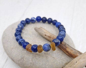 Sodalite Bead Bracelet with Seaham Sea Glass, Blue Bead Bracelet, Gemstone Bracelet, Meditation Bracelet, Yoga Bracelet, Zen Bracelet
