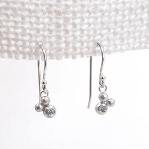 Handmade Sterling Silver Drop Earrings: Dainty Cubic Zirconia