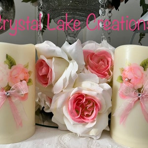 ROSE Flameless CANDLE SET - Shabby Farmhouse Decor - Rose Decor - Victorian Style - Country Farmhouse Decor - Shabby Chic