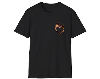 Flaming Heart T-Shirt, Unisex Graphic Tee, Casual Wear, Gift for Fire Lovers, Festival Outfit, Summer Wardrobe Essential