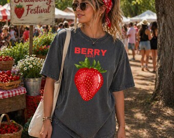 Berry Sweet Strawberry Graphic Tee, Summer Picnic Fruit Shirt, Comfort Colors 1717