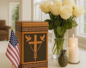 Handcrafted Wooden Memory Urn with Cross - Christmas Gift