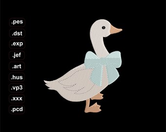 Schattige gans eend borduurontwerp met strik | Machineborduurbestand babydier | Steekontwerp voor baby's en kinderen