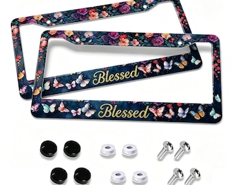 License Plate Frame Blessed Butterfly Flower Stainless Steel Accessory Holder