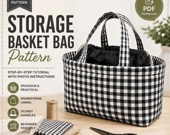 Storage Basket Tote Bag Sewing Pattern PDF, Drawstring Fabric Organizer, Large Bag Pattern, Laundry Box  Bag Sewing Guide Tutorial