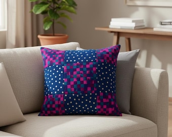 Polka Dot Nine Patch Pillow Quilt Pattern - Jewel Tone Patchwork Cushion Cover Pattern - Decorative Pillow - Digital Download (PDF Pattern)
