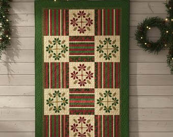 Christmas Wall Quilt Pattern PDF | Snowflake Patchwork & Striped Farmhouse Design for Holiday Decor, Gift, and Keepsakes