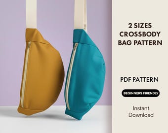 Crossbody Sling Bag Sewing Pattern PDF | 2 sizes | Minimalist Fanny Pack Pattern | Adjustable Strap Bum Bag Tutorial | Instant Download