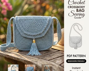 Crochet Crossbody Bag Sewing PDF Pattern Guide Tassel Flap Purse for Women Beginners Friendly Handmade Bag tutorial Instant Download