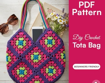 DIY Crochet Granny Square Tote Bag Pattern | Market Beach Bag (PDF Tutorial)